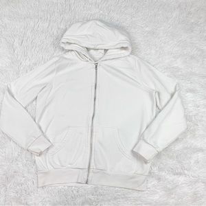H&M long sleeve hooded full zip cotton jacket hoodie sweatshirt in white
